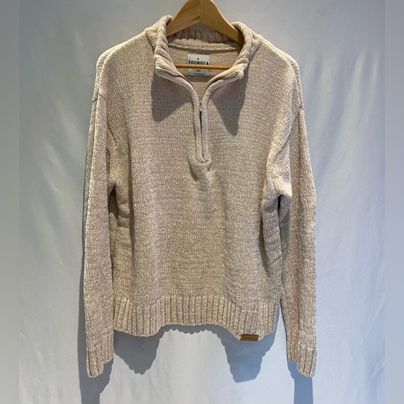 YoungLA Cream Chenille Quarter-Zip Sweater, size L - Picture 1 of 10